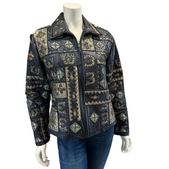 Chico’s Beaded and Embroidered Patchwork Leather Jacket - Picture 14 of 16